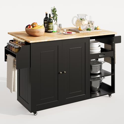 White Rolling Kitchen Island with Drop Leaf T2069