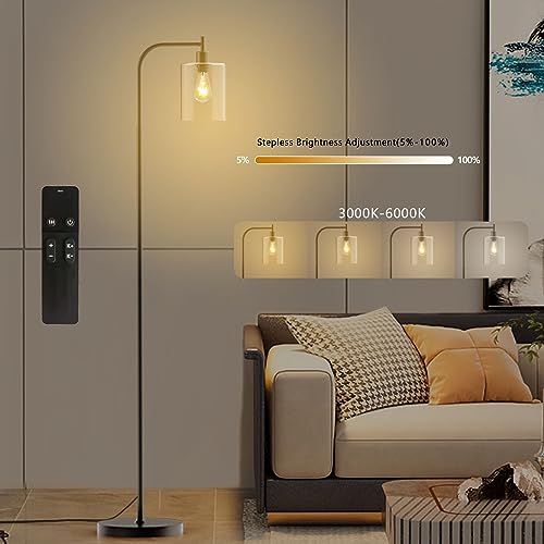 LED Floor Lamp with Glass Lampshade, Gold E46392