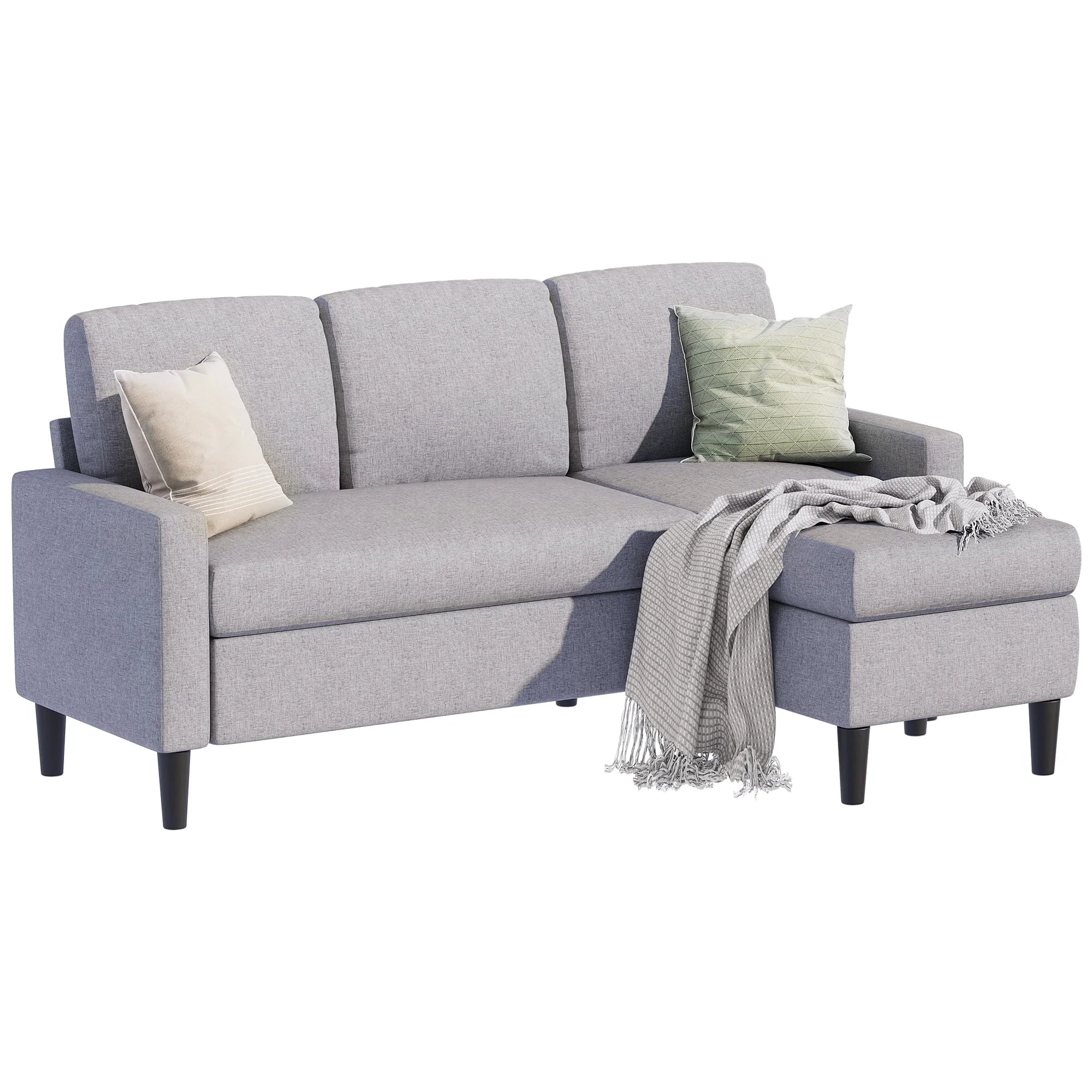 Grayish Black Linen L-Shaped Convertible Sectional Sofa V153822