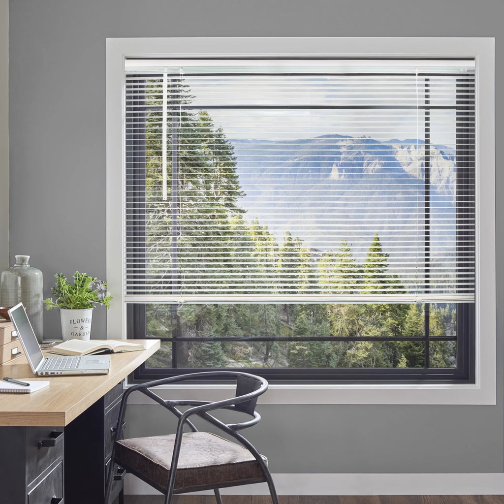 Gloss White Cordless Vinyl Mini Blinds 70"W X 48"H I59623