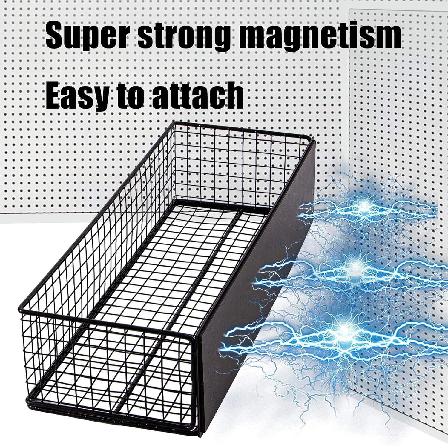Black Magnetic Wire Mesh Shelf, 13.77" x 5.11" x 3.26" P701