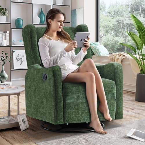 Green Chenille Swivel Glider Recliner C21841
