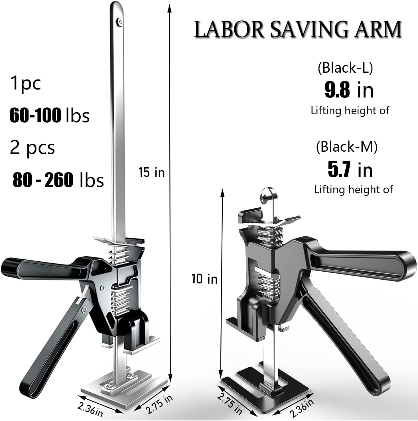 2 Packs Labor-Saving Arm Height Adjuster Lifting Device, Hand Lifting Tool Jack, Drywall Lifts, Furniture Jack, Lifting Height 9.8Inch, Maximum 260 Pounds Pack of 2 E6244