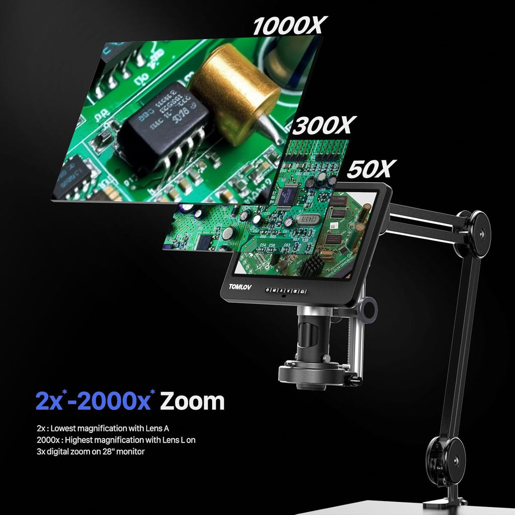 Flex Digital Soldering Microscope 2000x, 10.1" HDMI Microscope with 3 Lens, Ring Light, 64GB Q2569