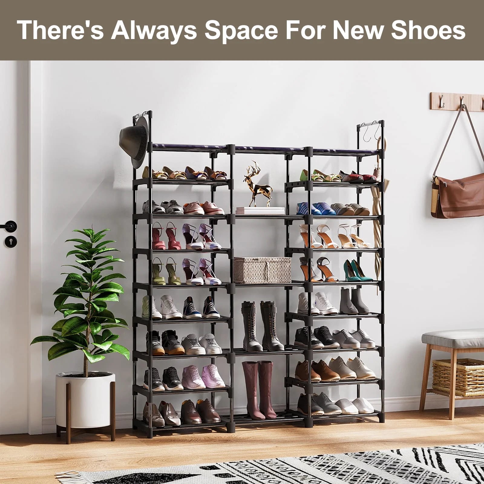 9 Tiers Metal Shoe Rack Storage Organizer Black F6559