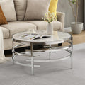 Modern Round Coffee Table with Faux Marble Sintered Stone & Silver Metal Frame B41328