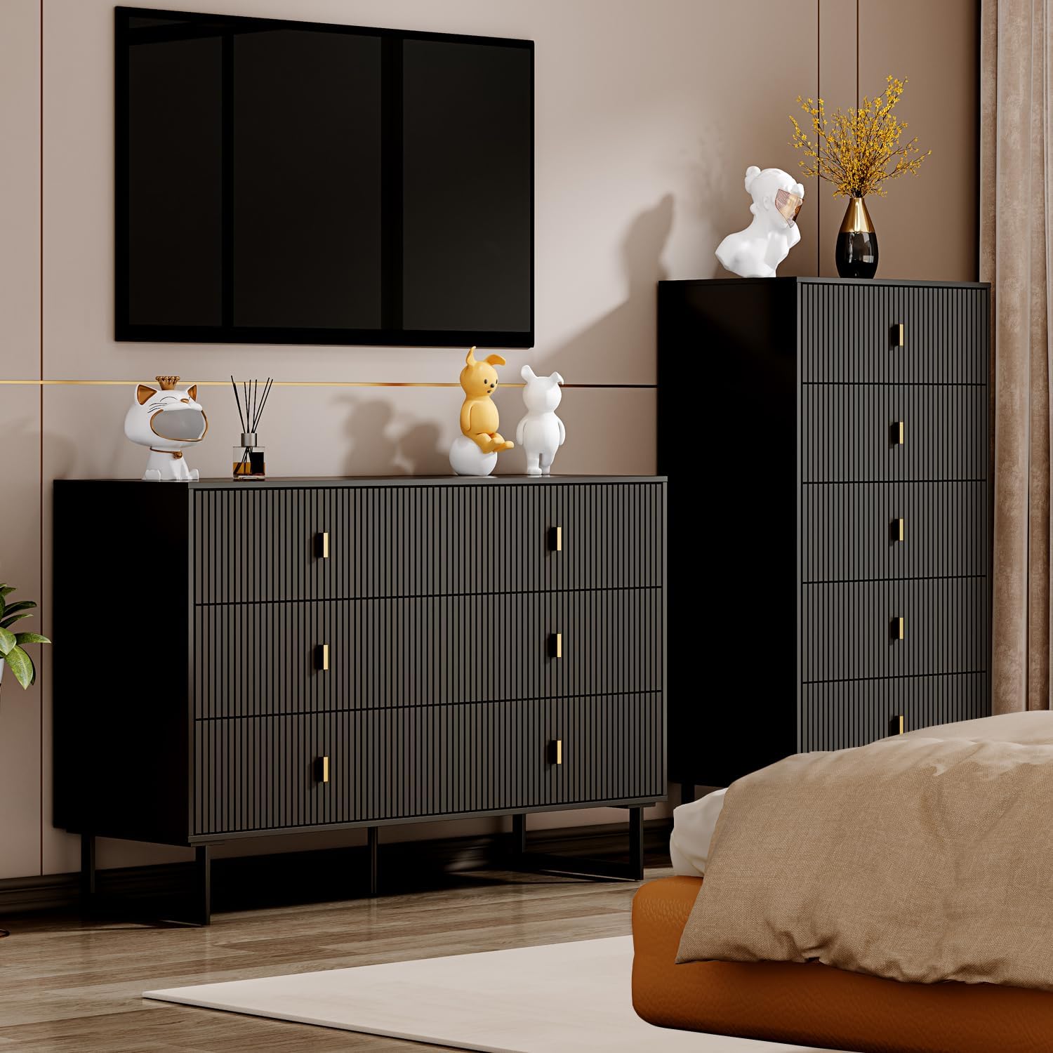 Black 6 Drawer Dresser W980