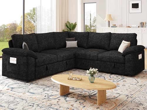 Dark Grey 7 Seat Modular Sectional Sofa with Pull Out Bed Q9448