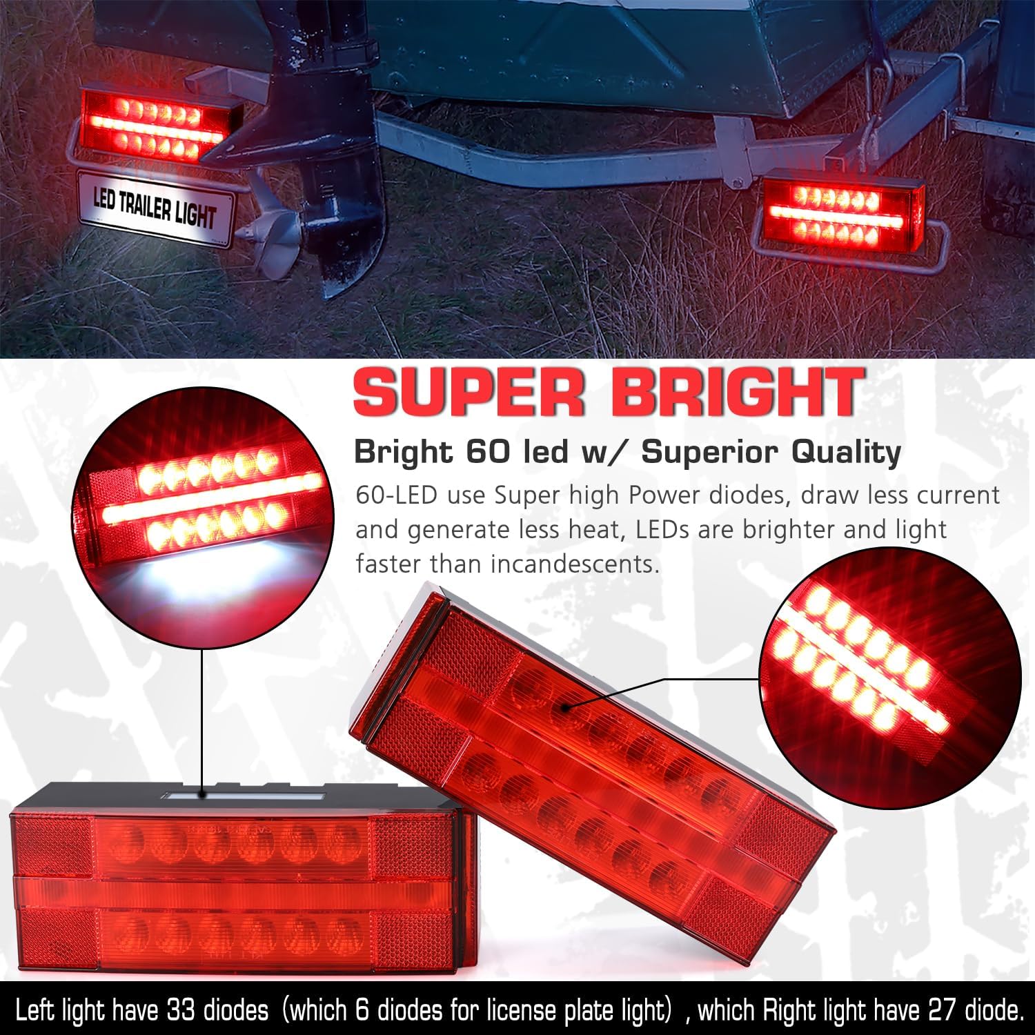 LED Submersible Rectangular Trailer Tail Light Kit O10754