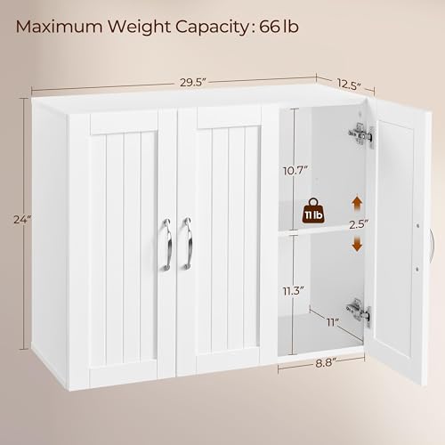 White Bathroom Wall Cabinet with Three Doors and Adjustable Shelf G6944