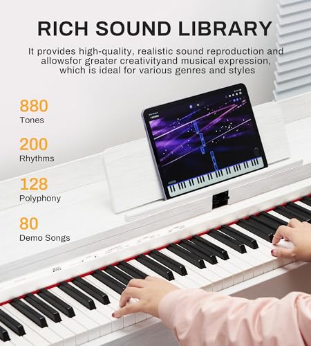 White 88 Keys Weighted Hammer Action Digital Piano Keyboard with Furniture Stand D363792