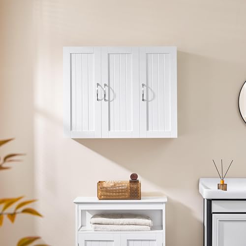 White Bathroom Wall Cabinet with Three Doors and Adjustable Shelf G6944
