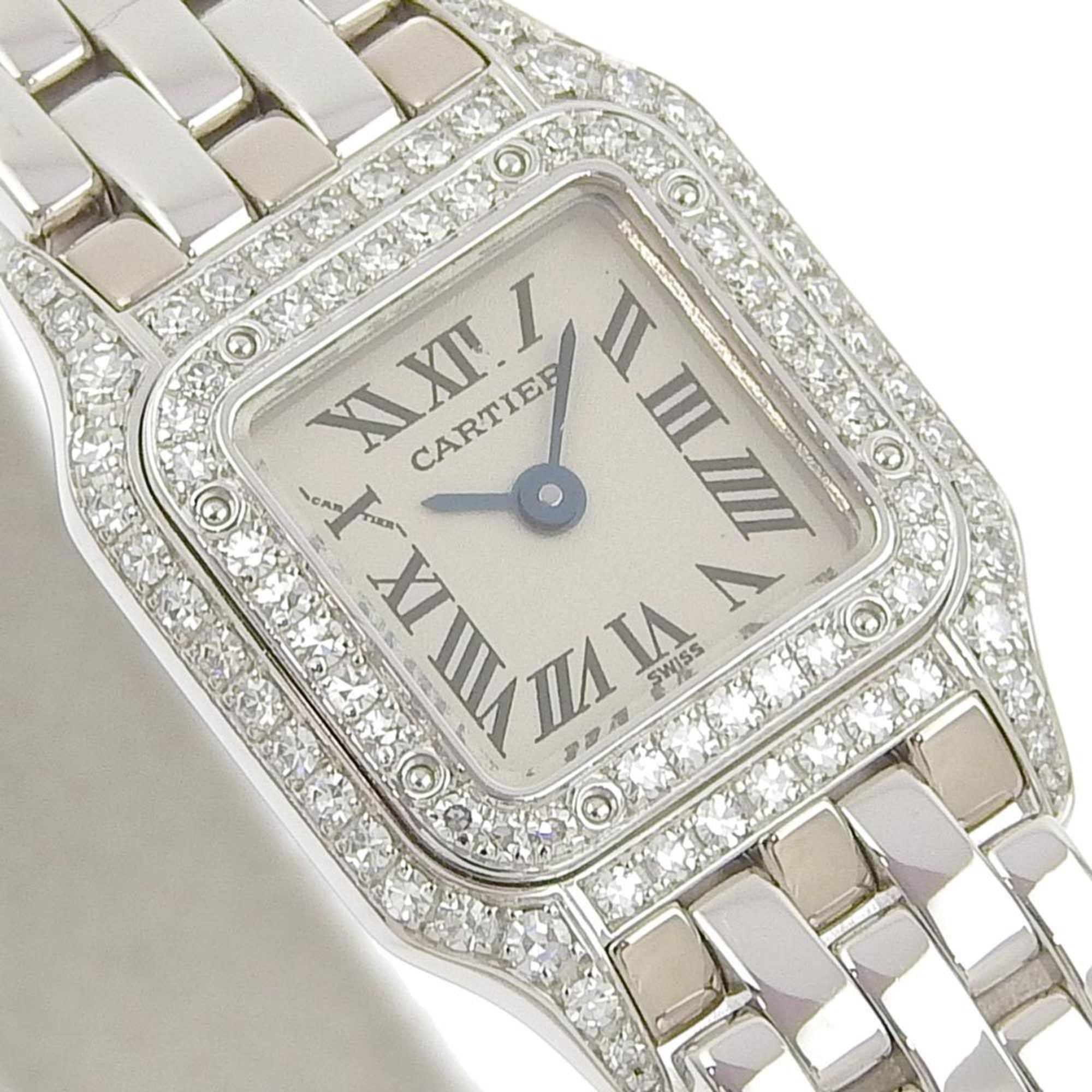 Pre-Owned Mini Panthère Diamond Bezel K18 White Gold Quartz Analog Display Silver Dial Watch U9999