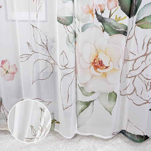 63 inch Length 2 Panels Set Blue Pink Sheer Chiffon Curtains H607007