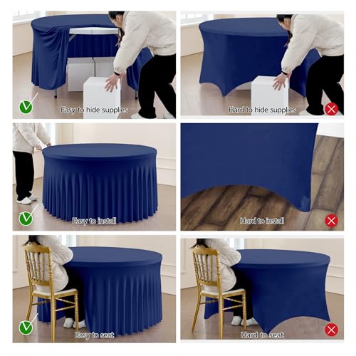 6 Pack 5FT Round Black Stretchable Spandex Tablecloth I95639