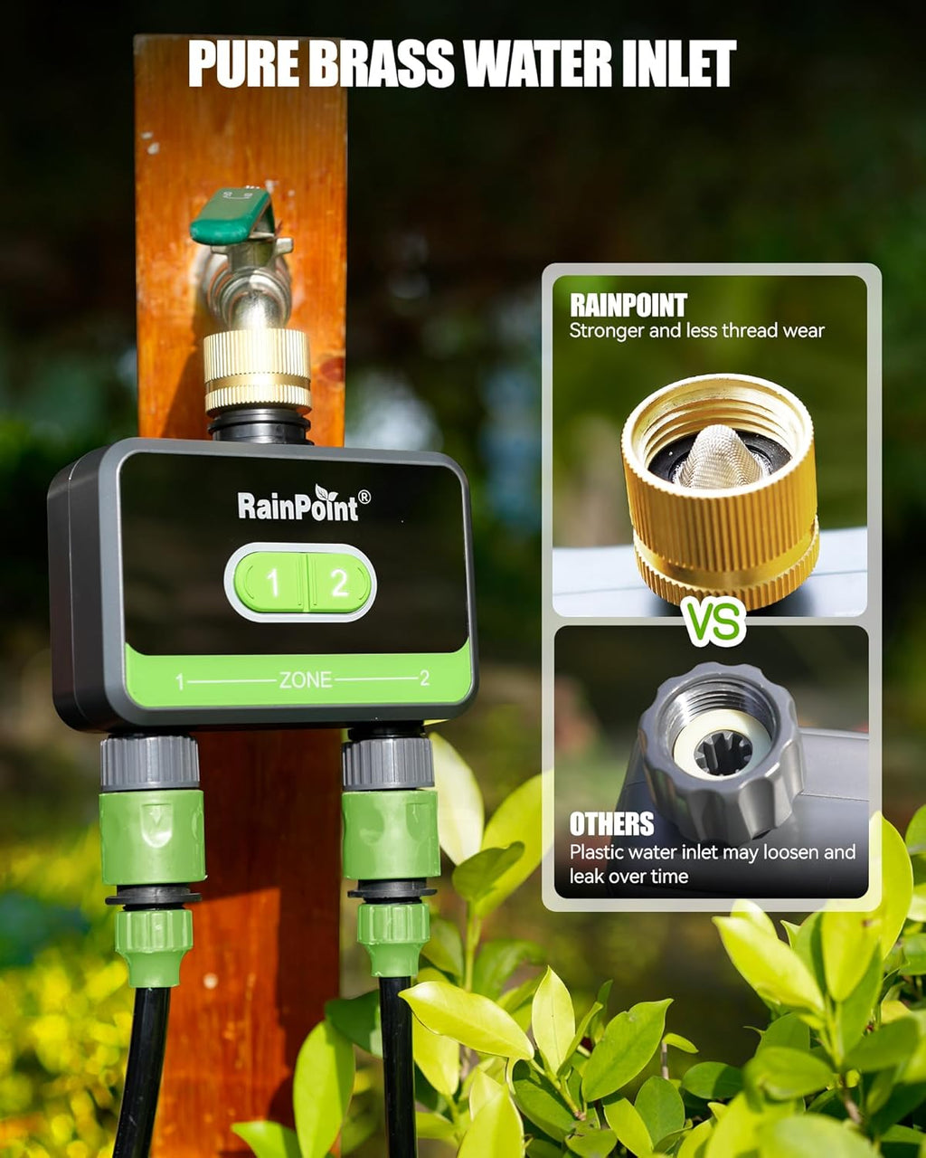 Smart Water Timer with Brass Inlet, Bluetooth Sprinkler Timer 2 Outlet X513033