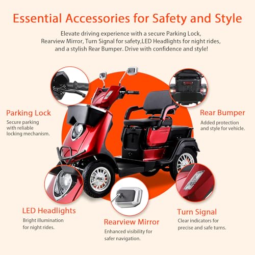 Heavy Duty 4 Wheel Electric Mobility Scooter, Double Seat, Orange K999