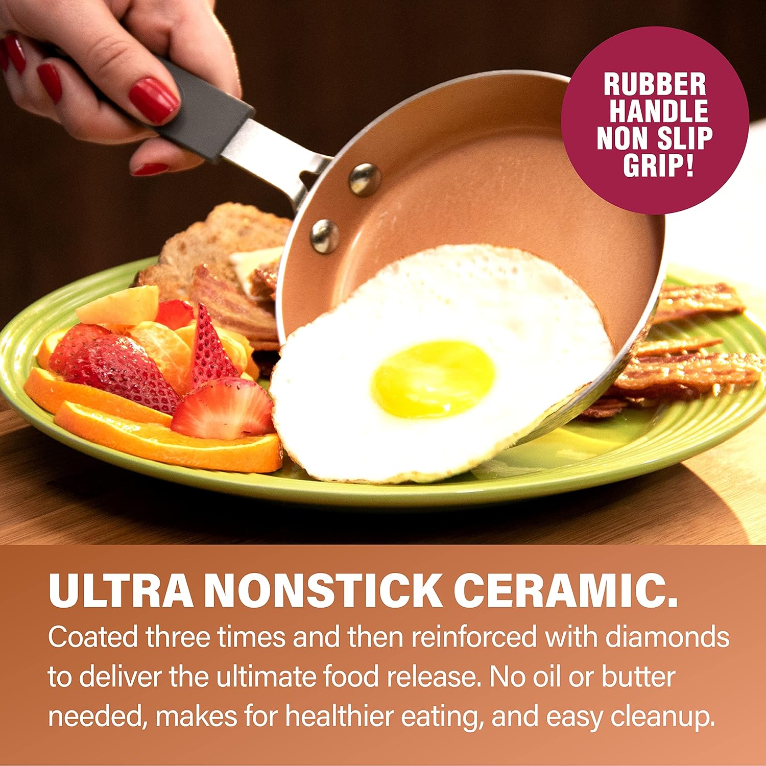 12" Nonstick Fry Pan with Rubber Grip Handle Z5596