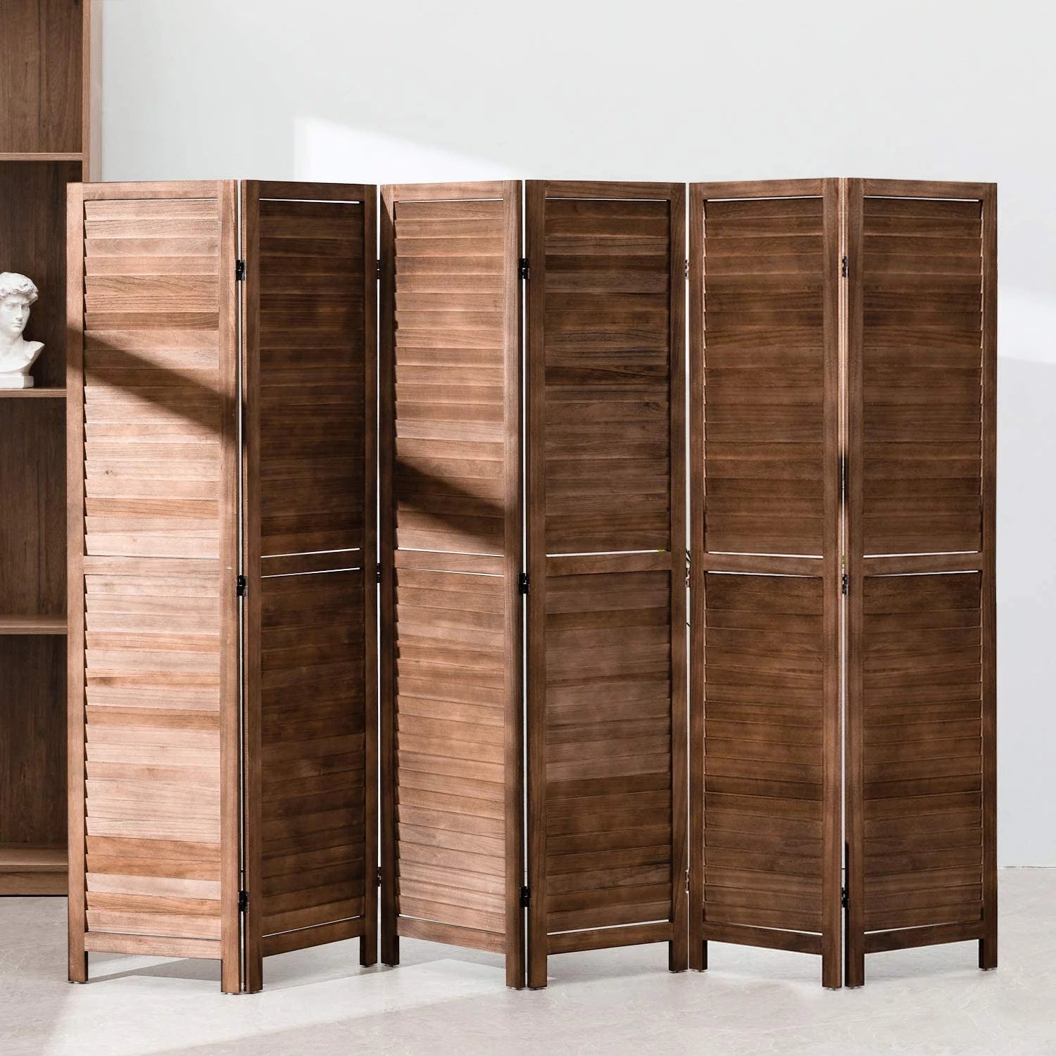 6 Panels 5.75 Ft Tall Wood Louvered Folding Privacy Room Divider R548982