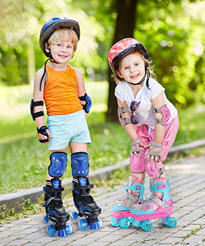 4 Sizes Adjustable Light Up Kids Roller Skates with Protective Gears Illuminating Wheels S29379