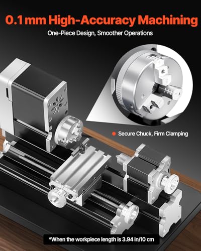Mini Metal Lathe Machine, 2.76 x 5.12 in, 36W Power, 20,000 RPM Speed, with 3-jaw Chuck, Aluminum Alloy Handwheel H7023