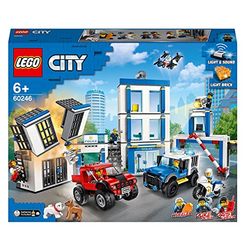 LEGO City Police Station Building Set with 2 Truck Toys, Light & Sound Bricks, Drone and Motorbike N320