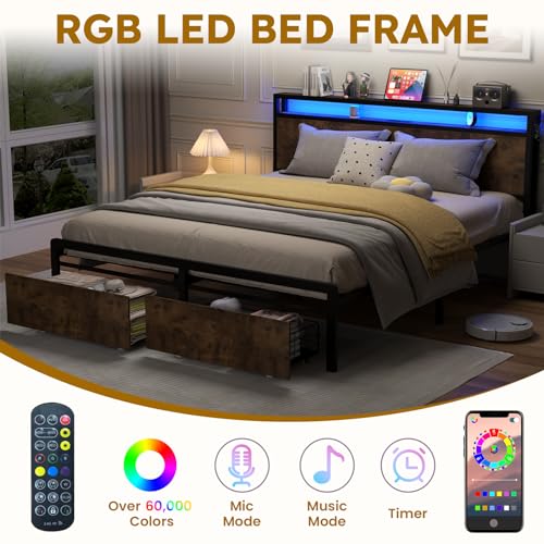 Gray Full Size Bed Frame with 4 Storage Drawers P475526