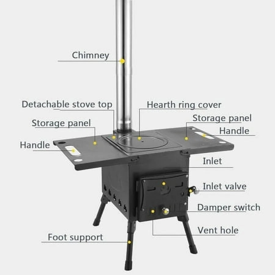 Portable Wood Burning Camping Stove with Chimney Pipe H4855