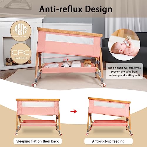 Light Grey 6 Height Adjustable Bassinet with Wheels and Mosquito Net S59397