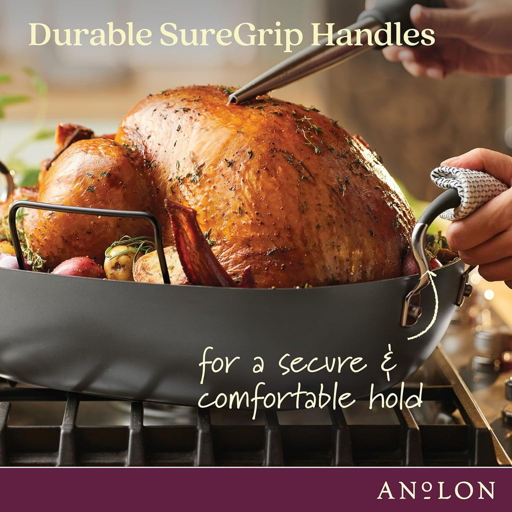 16 Inch x 13 Inch Hard Anodized Nonstick Roasting Pan with Rack Q66130