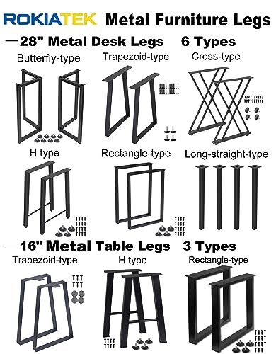 28 Inches Tall H-Shape Steel Desk Table Legs 2 Pack Matte Black N75050