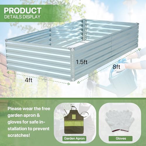 Galvanized Raised Garden Bed 8x4x1.5FT Metal Deep Planter B597