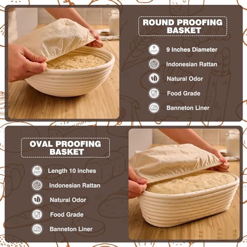 9 Inch Round & 10 Inch Oval Sourdough Proofing Basket with Linen Liner O5885