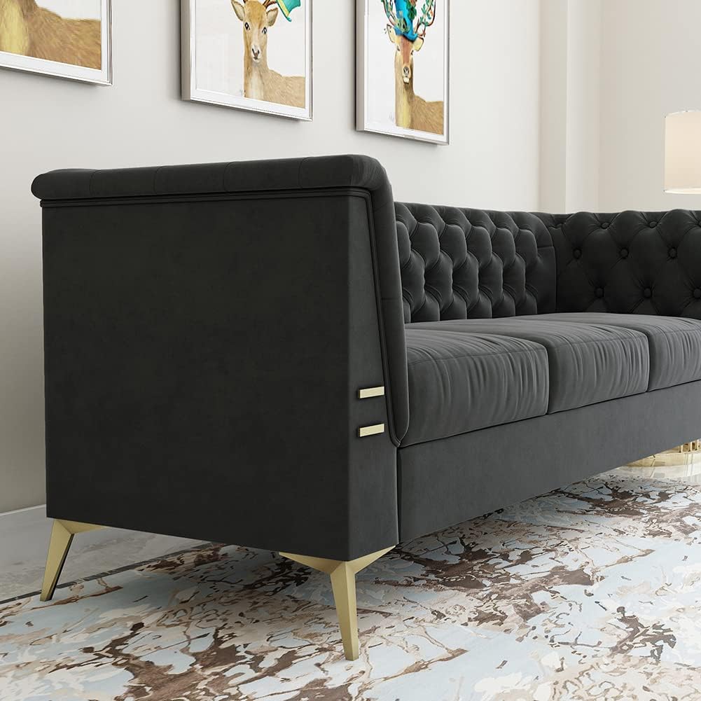 Dark Grey Velvet Chesterfield 3 Seater Sofa Z72737