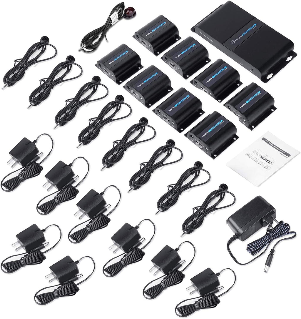 8 Port HDMI Extender Splitter over Cat6/Cat7 Cable with IR Remote Control Y168652