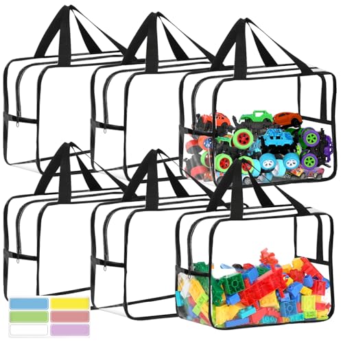 6 Packs Large Clear PVC Toy Storage Bags with Zipper Q254799