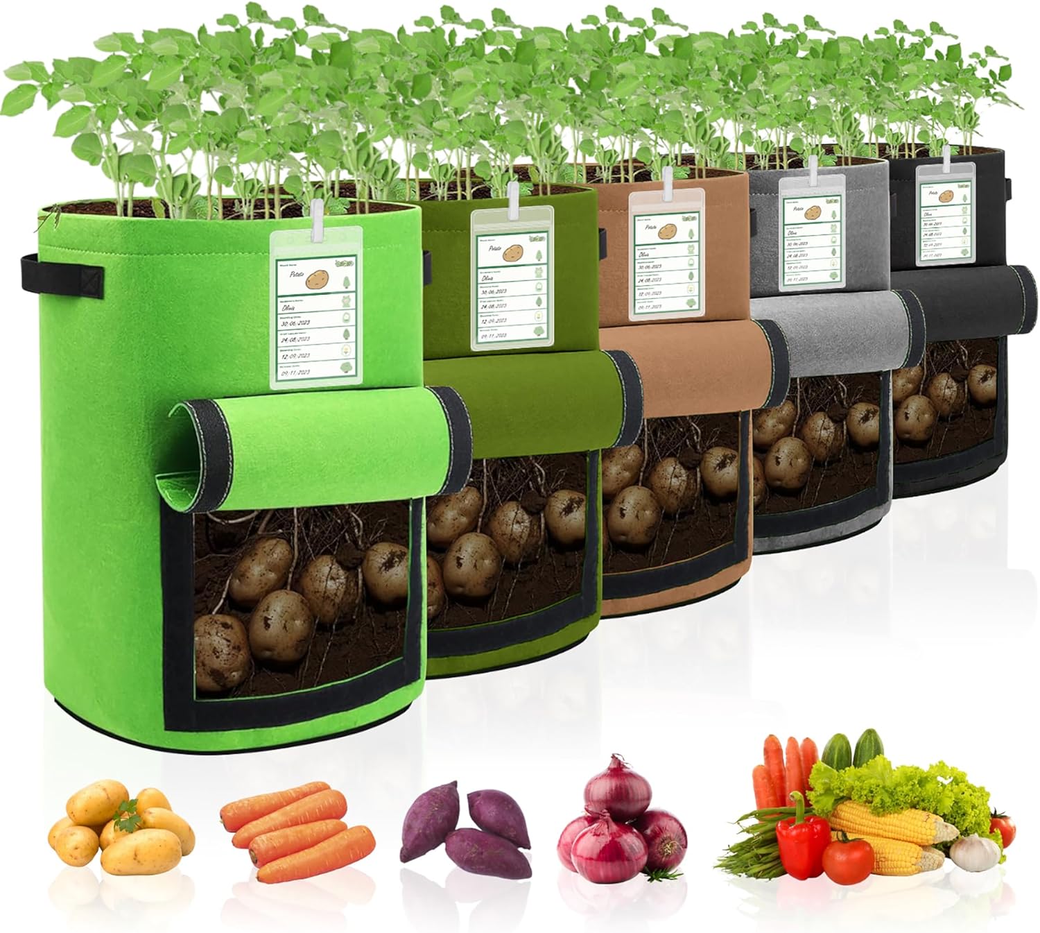 5-Pack 10 Gallon Fabric Potato Grow Bags with Flap O26700