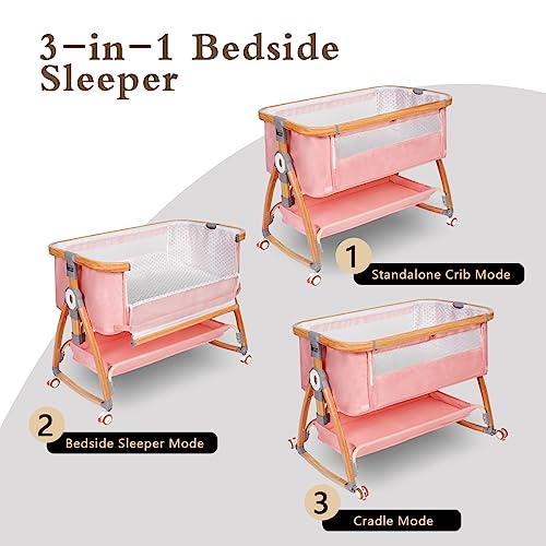 Light Grey 6 Height Adjustable Bassinet with Wheels and Mosquito Net S59397