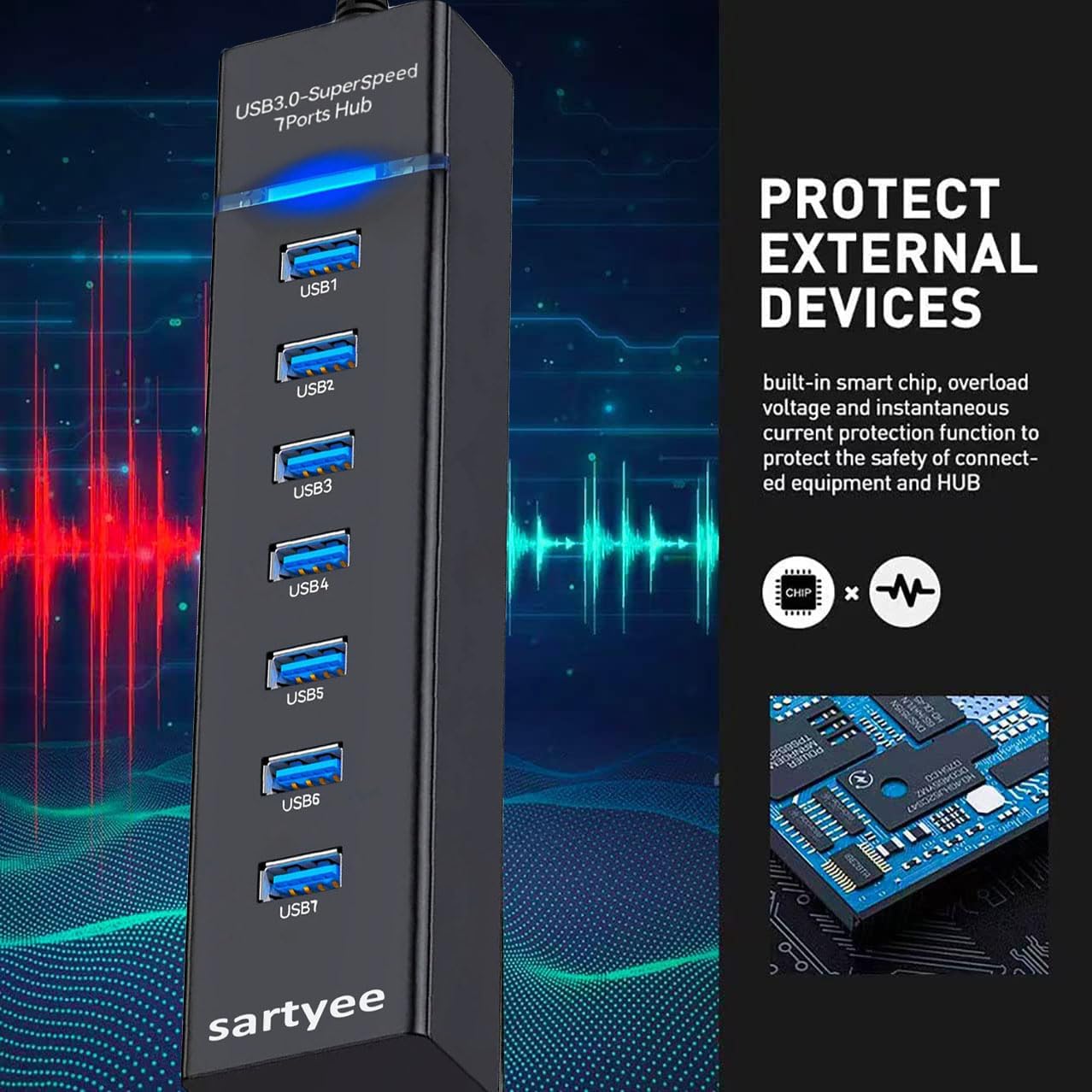 7 Port USB Hub Data Splitter Extender H1458