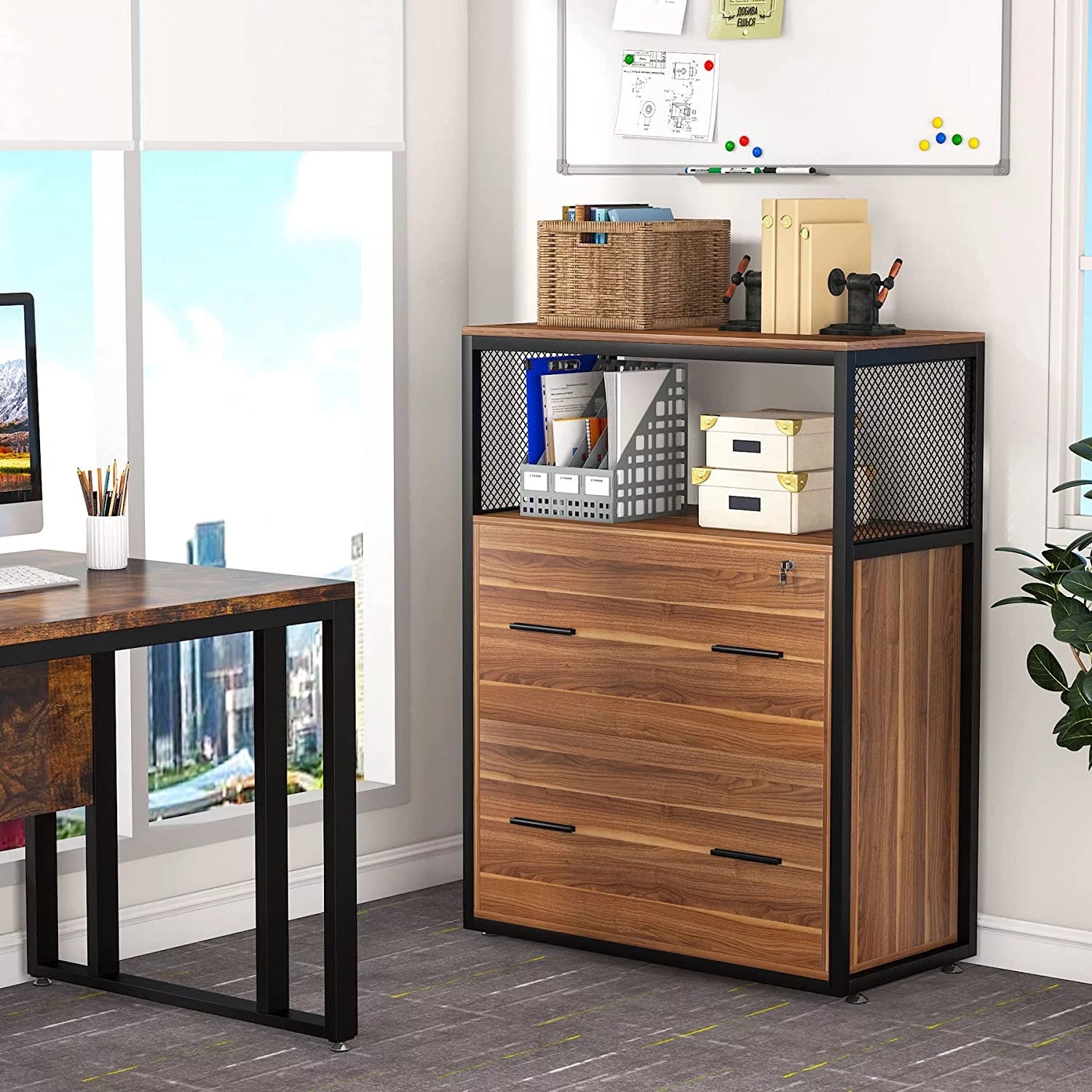2-Drawer Lateral File Cabinet with Lock (Walnut) T254