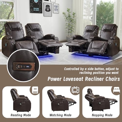 Brown Electric Power Loveseat Recliner Chair with Storage Armrest X148529