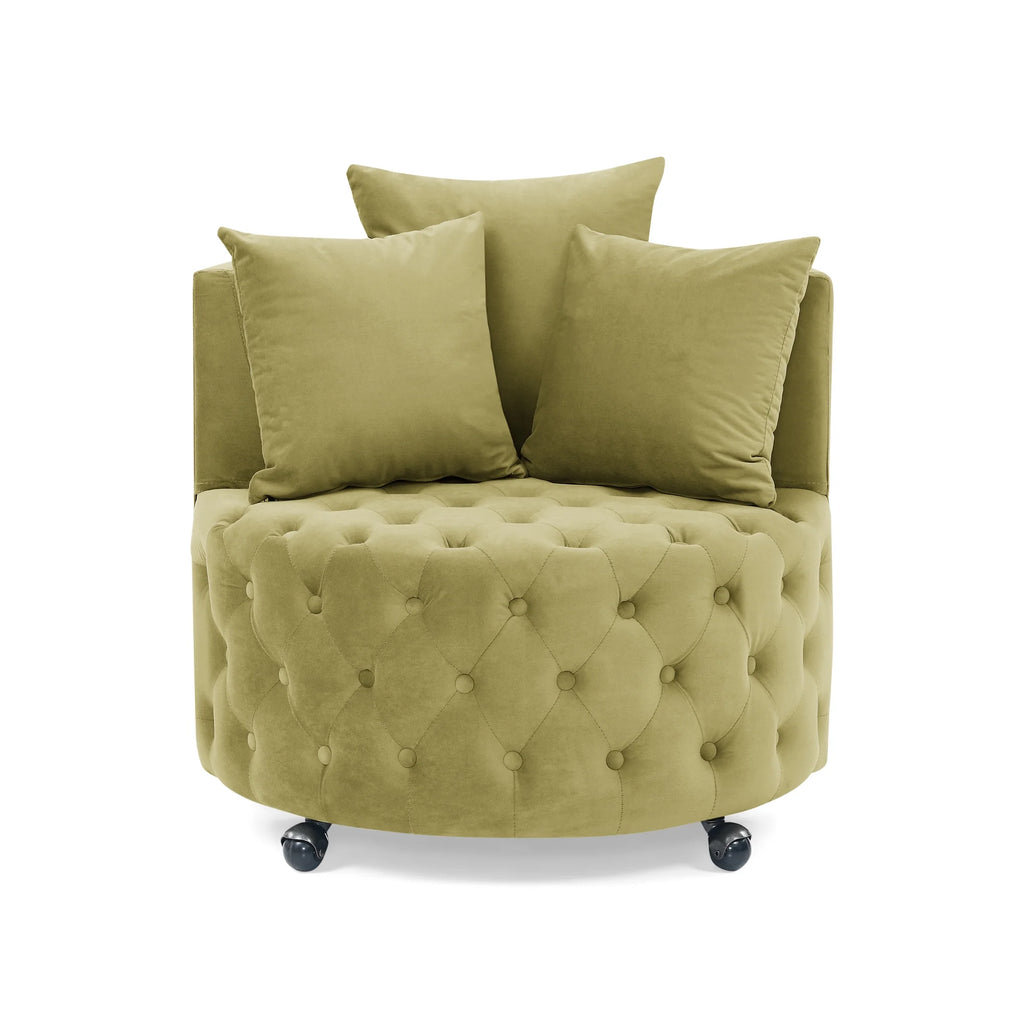 Khaki Green Velvet Swivel Chair with Wheels H93611