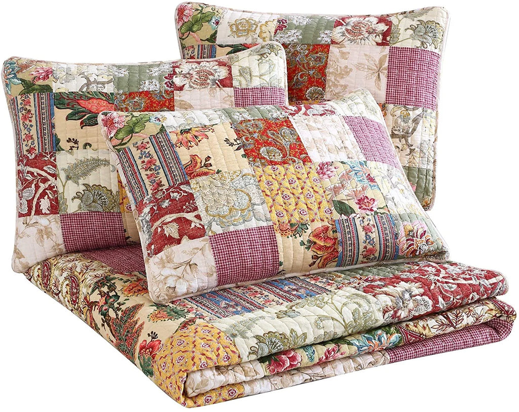 5-Piece Floral Patchwork Reversible 100% Cotton Quilted Daybed Set K9728