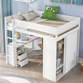 White Wooden Loft Bed with Storage Wardrobe and Desk C954