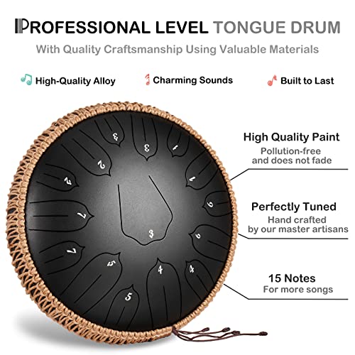 14 Inch 15 Notes Steel Tongue Drum with Travel Bag Mallets Music Book C Major Navy D994772