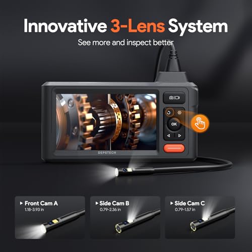 50ft 1080P HD Triple Lens Sewer Camera with 5" IPS Screen, IP67 Waterproof, 32G Card, Carry Case X20385