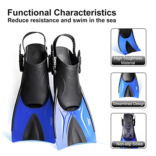 Snorkel Set, Diving Mask, Dry Top Snorkel, Dive Flippers Kit with Travel Bag B3802