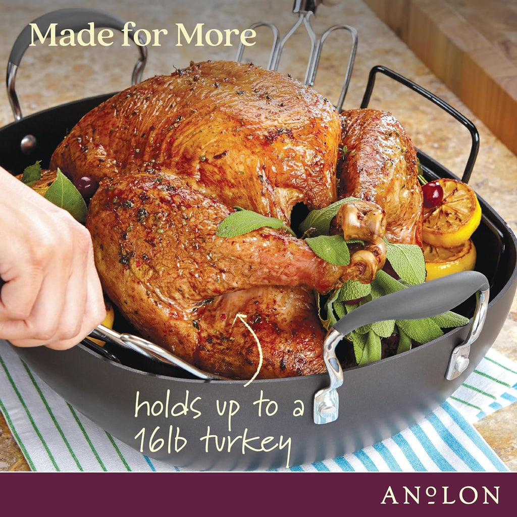 16 Inch x 13 Inch Hard Anodized Nonstick Roasting Pan with Rack Q66130