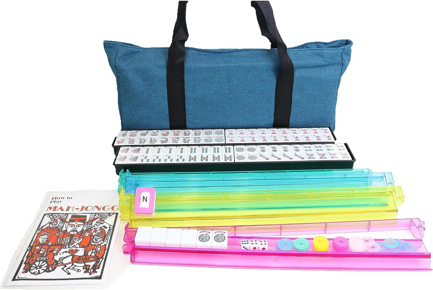 Mahjong Game Table with 166 Numbered American Tile Mahjong Set F218393
