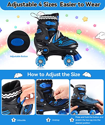 4 Sizes Adjustable Light Up Kids Roller Skates with Protective Gears Illuminating Wheels S29379
